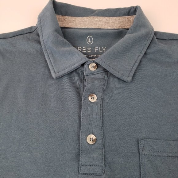 Free Fly Bamboo Blend Pocket Polo Shirt Size Large in Blue - Picture 4 of 7